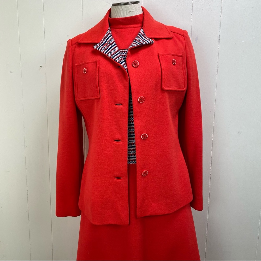 Vintage 60s Gare Wool Red 2-Piece Jacket & Dress - Picture 3 of 12